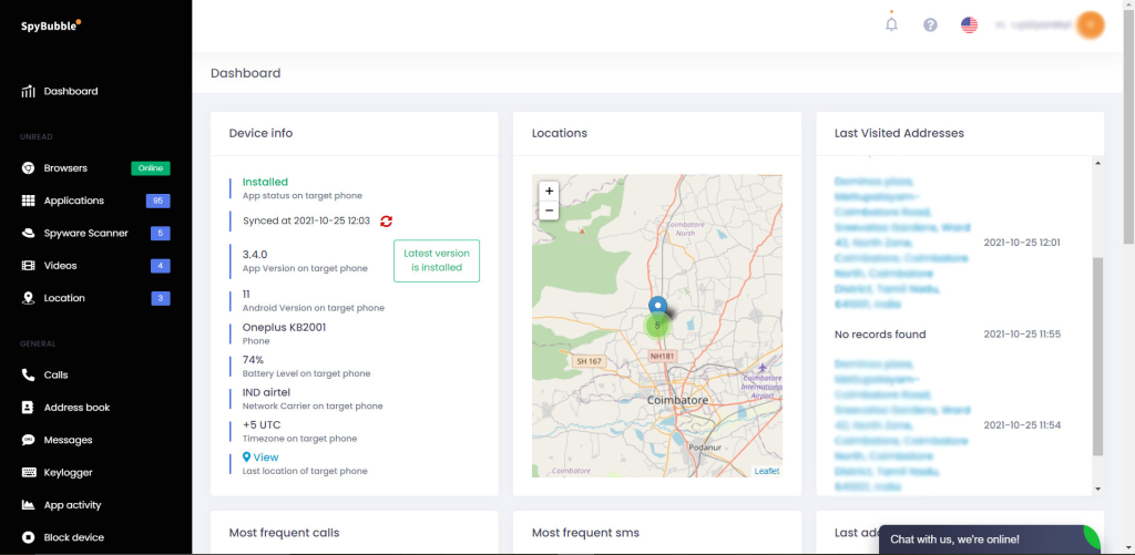 SpyBubble Dashboard zum Ertappen eines Betrügers